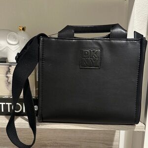 DKNY Black Faux Leather Messenger Bag
